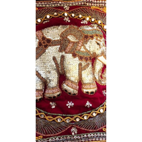Sequins & Beads Embroidery Fabric Elephant- Tapestry/Pillow Cover - VINTAGE - Picture 3 of 4